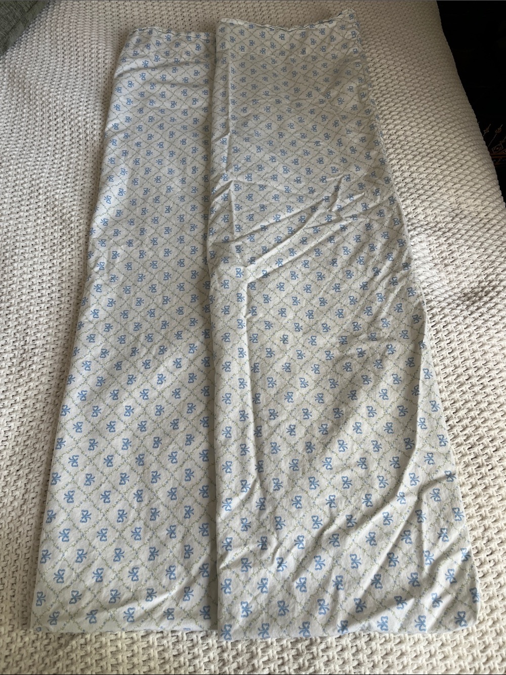 Laura Ashley  Blue Bow Pillowcase Standard  Set of 2 Fabric Panel 100% Cotton